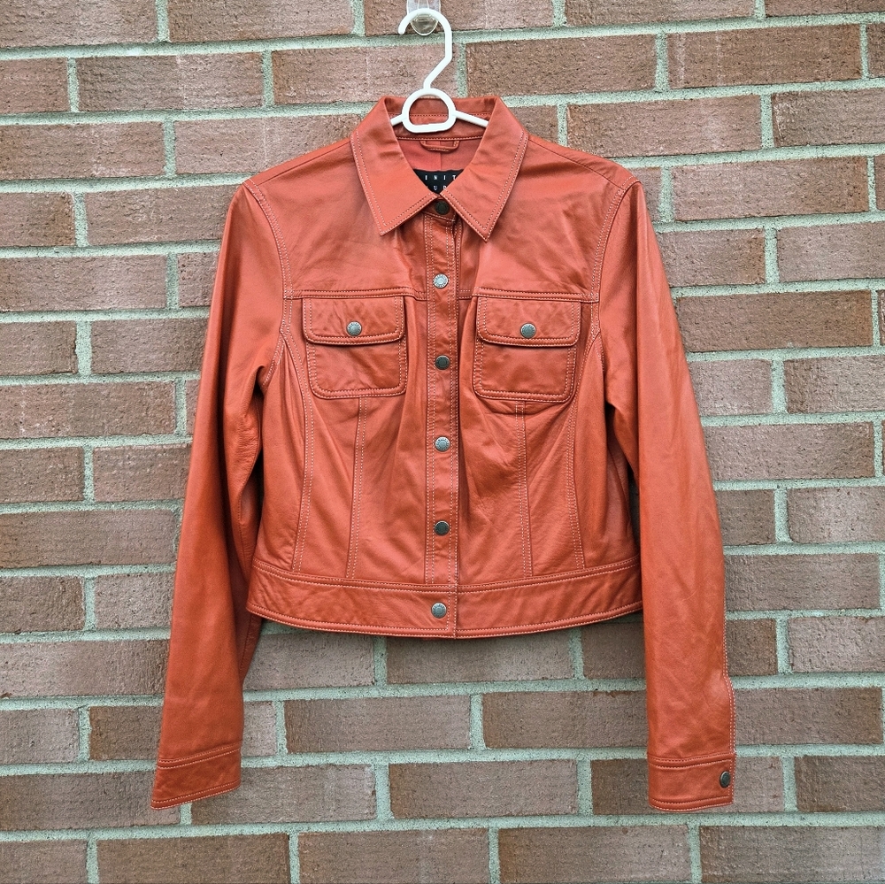 Finity Studio Vintage Papaya Orange Blood Orange Genuine Leather Jacket Small